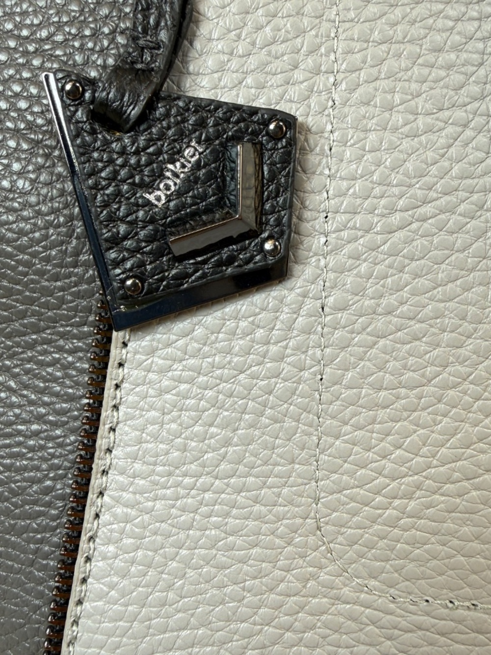 Botkier New York Pebbled Leather Tote Black Gray Ivory Zipper Trim Tri Color - Picture 10 of 16